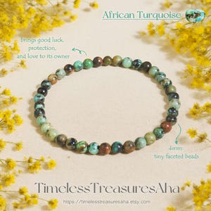 African Turquoise Beaded Bracelet | 4mm Crystal Beads Stretch Bracelet for Stacking | Healing Calming Protection Bracelet | Stone of Luck