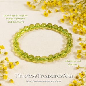 Peridot Bracelet | 8mm Crystal Beads Stretch Bracelet | Healing Balance Meditation Inner Peace Bracelet | Gemstone Bracelet Gift