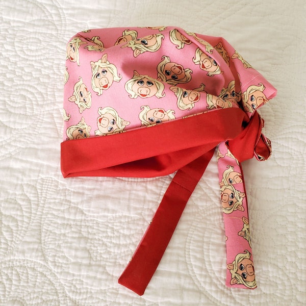 Miss Piggy tie-back scrub cap