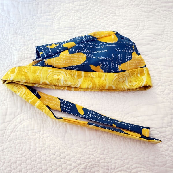 Yellow Submarine tie-back scrub cap