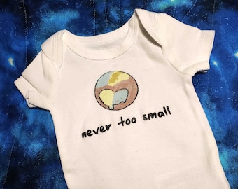 Never Too Small Baby Bodysuit (sizes newborn to 24 months)
