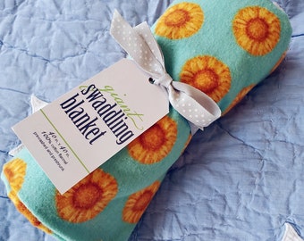 Sunflowers on Aqua Giant Swaddling Blanket