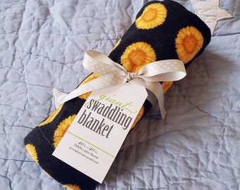 Sunflowers on Black Giant Swaddling Blanket