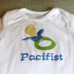 Pacifist Baby Bodysuit (sizes newborn to 24 months)