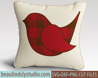 Cute Red Bird SVG, Christmas SVG, Christmas Clip Art, Buffalo Check Robin SVG For Silhouette, Buffalo Plaid Red Bird svg File For Cricut
