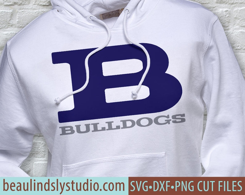 May include: White hoodie with a navy blue letter B and the word "Bulldogs" in gray lettering.