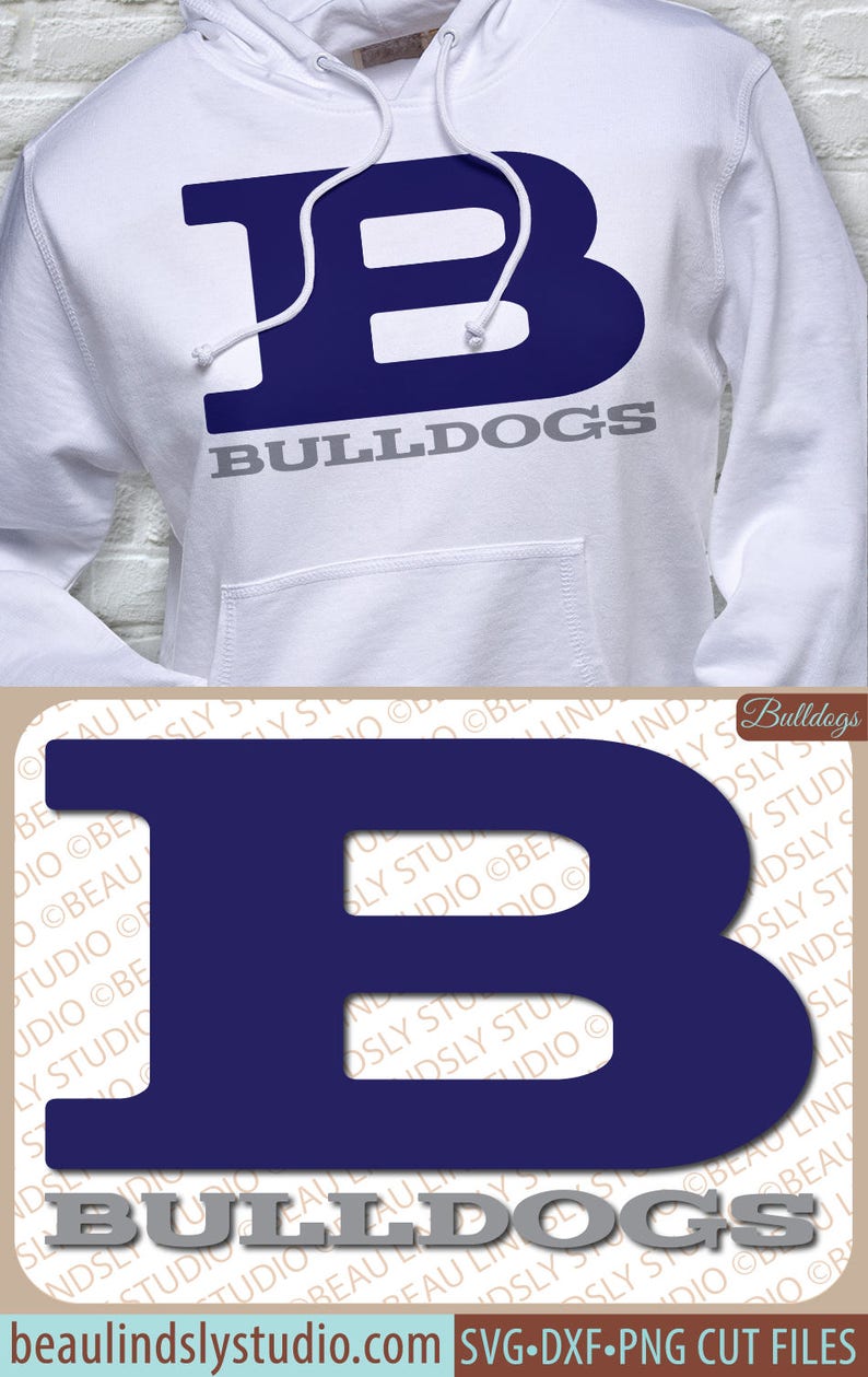 May include: A white hoodie with a navy blue letter "B" and the word "BULLDOGS" in gray text.