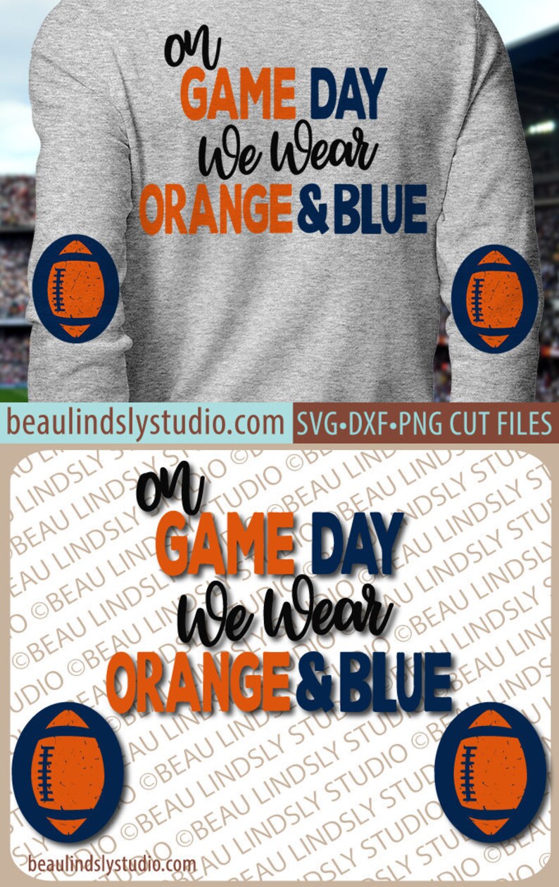 orange blue football svg game day svg elbow patch svg file etsy