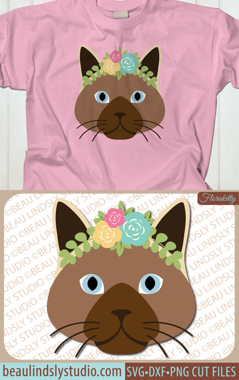 Download Cute Kitten SVG Siamese Cat SVG boho Cat With Flowers SVG | Etsy