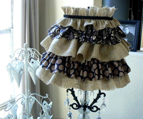Items similar to Burlap Ruffled French Cottage Lamp Shade ...