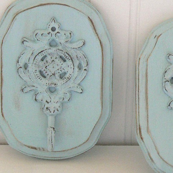 Soft Shabby Chic  Blue   Upscaled  Iron Wall Hook Plaque