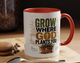 Taza "Crece donde Dios te planta" / Salmo 1:3 Taza de café con la fe cristiana