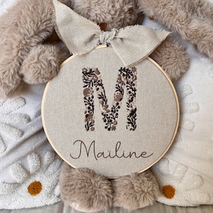 Embroidered drum initial flowers first name baby child birth gift personalized embroidery birthday room decoration souvenir kit