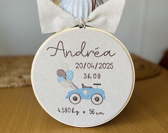 Embroidered drum birth date time car name baby child birth gift personalized embroidery nursery decoration keepsake