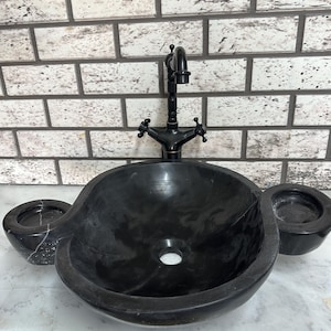 Nero Marquina Marble Sink, Black Basin, Vanity Bowl, Luxury Bathroom Decor, Modern Bathroom Decor, Black Bathroom, Housewarming Gift,
