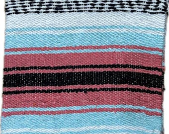 Handmade Salmon-Mint Falsa Blanket: Mexican Game Beach Travel Blanket