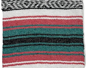 Handmade Melon-Teal Falsa Blanket: Mexican Game Beach Travel Blanket