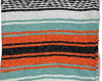 Handmade Orange-Mint Falsa Blanket: Mexican Game Beach Travel Blanket