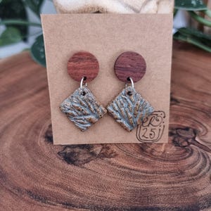 Raku Pottery & Wood earrings Moody Blue