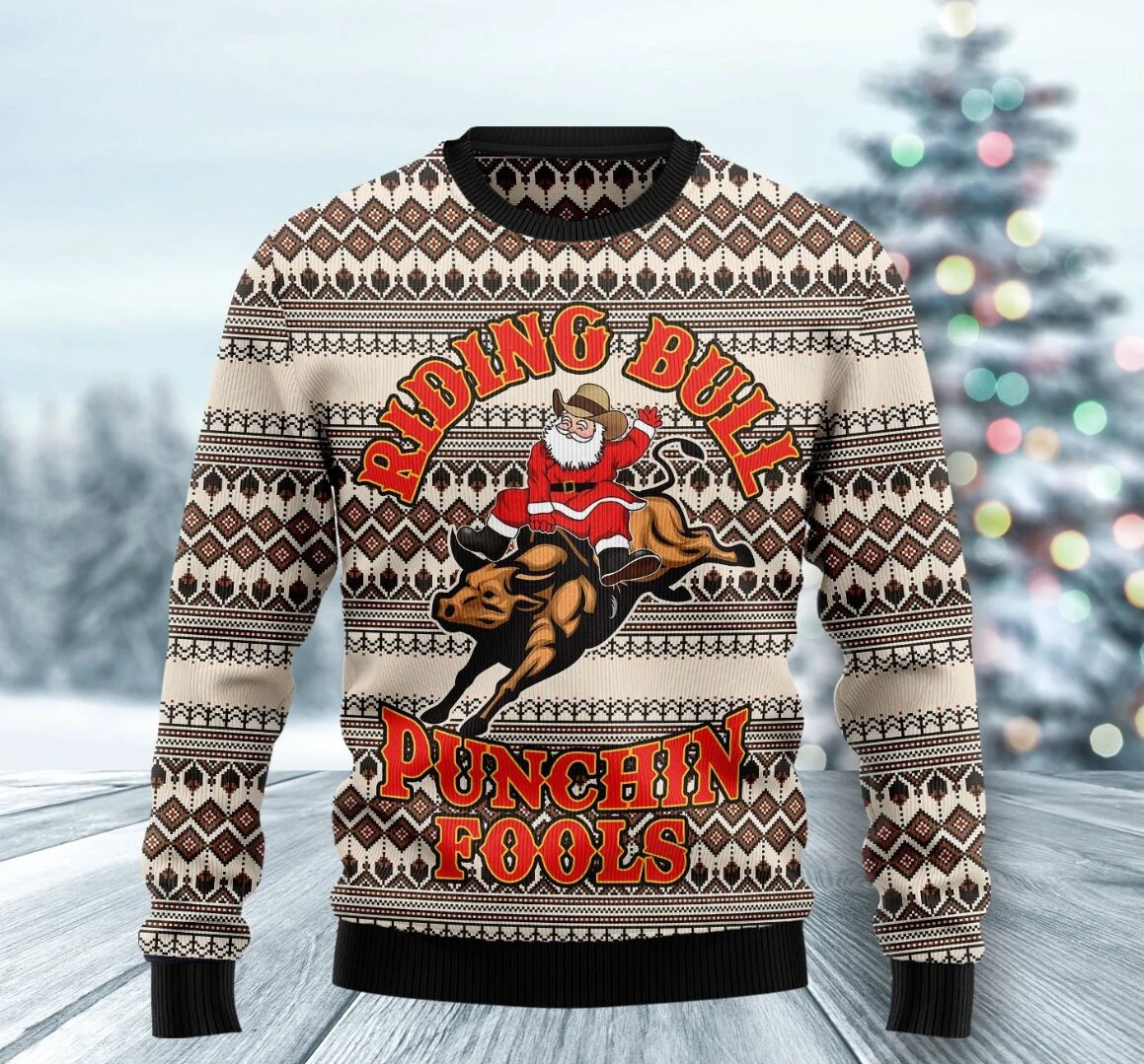 Discover Riding Bulls Punchin Fools Ugly Christmas Sweater, Xmas 3D