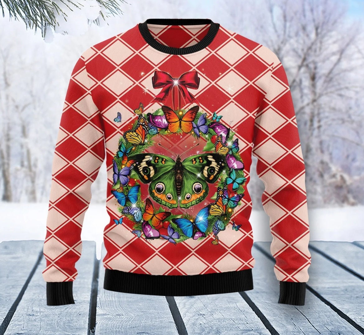 Discover Butterfly Wreath Christmas Ugly Christmas Sweater,