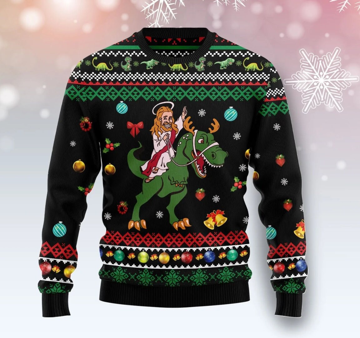 Discover T Rex And Jesus Christmas Ugly Christmas Sweater, Xmas 3D