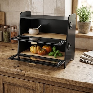 Two-Tier Bread Box with Bamboo Cutting Board, Airtight Kitchen Storage