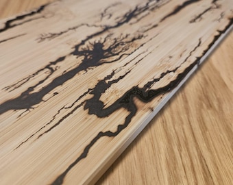 Lichtenberg Bamboo Charcuterie Board: Fractal Resin Art - Black coloured resin