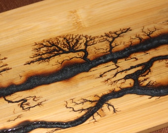 Lichtenberg Bamboo Charcuterie Board: Fractal Resin Art - "The Savannah" - Black coloured resin