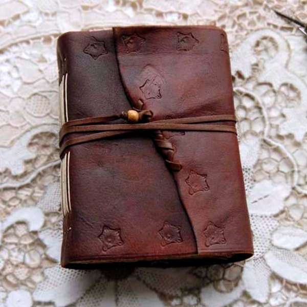 Merlot Memoirs - Rustic Burgundy Leather Journal, Handbound, Embossed, Tea Stained Pages, OOAK