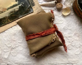 Sacred Space - Hand Bound Miniature Book, Antique Textiles, Tea Stained Pages - OOAK
