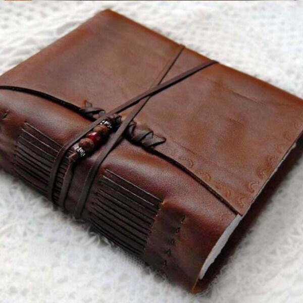 The New York Book - Thick Toffee Brown Leather Journal / Sketchbook with Hand Torn Eco Paper