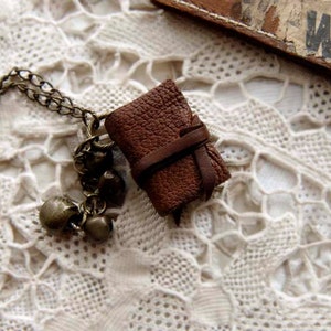 The Little Gypsy - Miniature Wearable Book, Brown Leather, Tea Stained Pages & Vintage Bells, OOAK