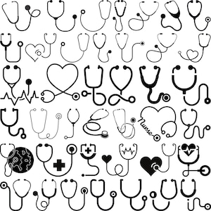 Stéthoscope Svg Bundle, stéthoscope couper fichier Silhouette, clipart stéthoscope, monogramme stéthoscope, infirmière Svg, docteur Svg,