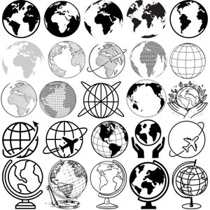 Paquete SVG de globo, vector de globo, clipart de globo, svg de planeta, svg de mundo, archivos de corte SVG de globo para Cricut, silueta de globo, svg de globo de nieve