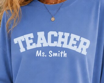 Personalized Teacher Shirt, Custom Preppy Teacher Name Tee, Back to School Gift, Comfort Colors Teacher Custom Grade Level Team Shirt