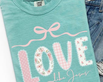 Love Like Jesus Grand Millennial Christian Shirt, Coquette Floral Boho Faith Tee, Cottagecore Jesus Church Shirt, New Believer Gift for Mom