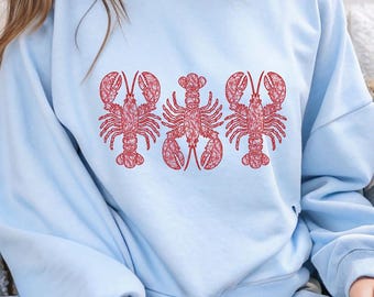 Lace Look Fisherman Aesthetic Lobster Sweatshirt Coastal Crewneck Beach Vibe Sweater Lobster Shirt Seafood Ocean Lover Gift Fishermancore
