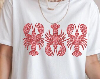 Lace Look Fisherman Aesthetic Lobster Tshirt Coastal Vintage Crewneck Beach Vibe Lobster Shirt Seafood Ocean Lover Gift Fishermancore Plus
