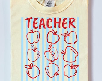 Teacher Comfort Colors Tee, Personalized Teacher Shirt, Apple Teacher Gift, Custom Name Teacher T-Shirt, Back to School Shirt
