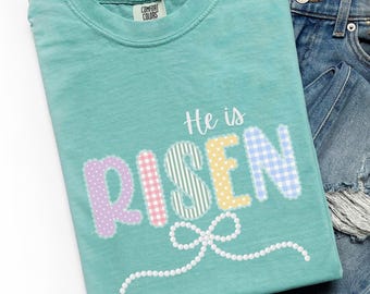 He is Risen Easter Grandmillennial Christian Shirt, Coquette Floral Boho Faith Tee, Cottagecore Jesus Church Shirt, Easter Gift, Grandmacore