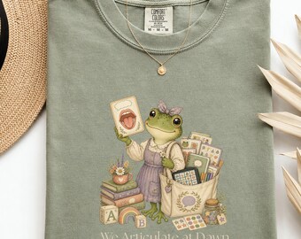 Speech Therapist Shirt, We Articulate At Dawn, Frog SLP Comfort Colors Tee, Speech Language Pathologist Gift, Funny SLP Shirt
