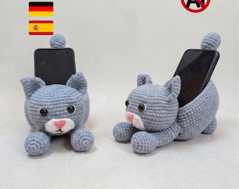 Haakpatroon kat telefoonhouder amigurumi | Telefoonstandaard pluche | Eenvoudige haaktutorial | Digitale download | Geen AI