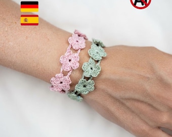 Crochet Pattern Flower Bracelet | Adjustable Floral Summer Jewelry DIY | Boho Step-by-Step Tutorial PDF