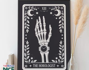 Horologist Tarot Card Print, Watchmaker Skeleton Hand Art (Digital Download)