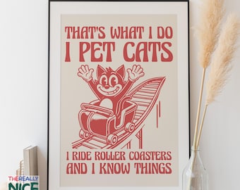 Retro Cat Roller Coaster Art Print, Fun Home Decor (Digital Download)