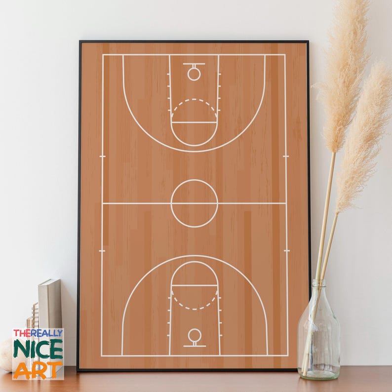 Basketball Court Wall Art, Classic Court Design Poster, Sports Enthusiast Decor, Instant Digital DOWNLOAD image 1