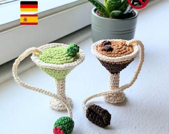Crochet Pattern Martini & Espresso Martini Bag Charm | Amigurumi Cocktail Keychain | Beginner Friendly | PDF Pattern