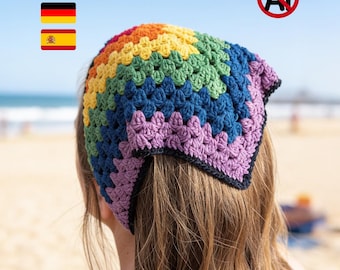Crochet Pattern Rainbow Bandana | Easy Beginner Head Scarf | Boho Summer Headband | 2 Border Options | Pride Bandana | PDF Tutorial