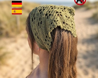 Crochet Bandana Pattern | Vintage Head Scarf | Beginner Friendly PDF Pattern | Boho Crochet